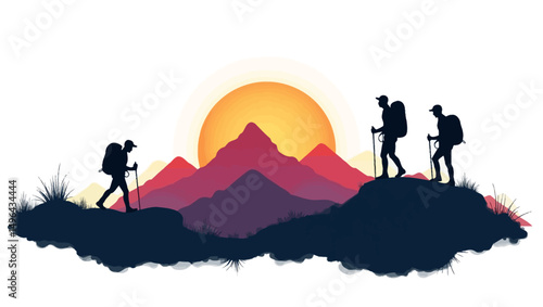 "Sunset Trek: Journey Across the Peaks"
"Hiking into the Horizon: A Silhouette Adventure"
"Together We Climb: Mountain Hike at Dusk"