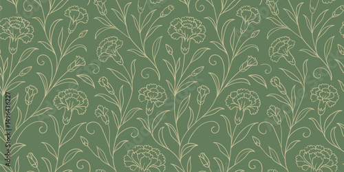 Carnation line drawing. seamless pattern for decorating all fashion designs, fabrics, wallpapers and prints.