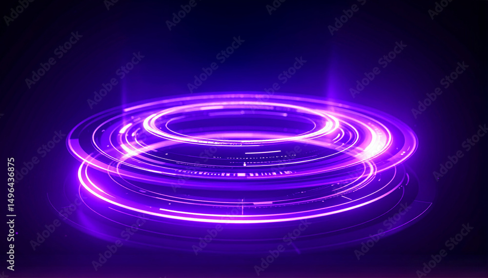 Fototapeta premium Futuristic abstract neon light circles on a dark background, perfect for technology and science concepts. The glowing rings create a sense of innovation and energy.