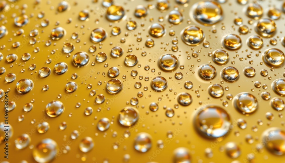 Droplets of water on golden surface close-up photography abstract concept natural environment macro viewpoint Droplets of water on golden surface close-up photography abstract concept natural environment macro viewpoint