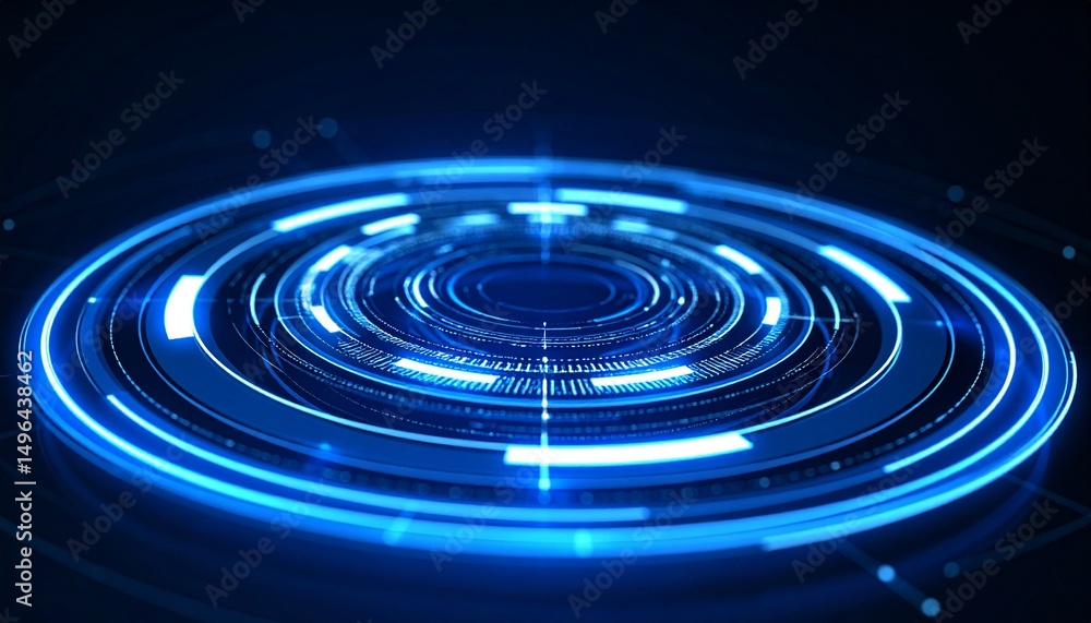Fototapeta premium A futuristic, glowing blue digital user interface, ideal for technological concepts, with concentric circles illuminating