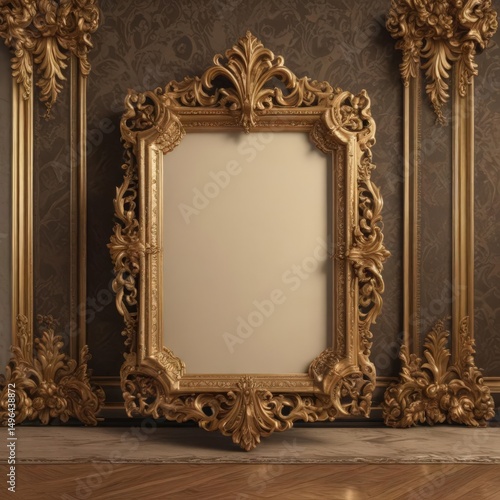 Elegant vintage frames on luxurious damask  Ornate borders, classic shapes ,  detail,  luxurious