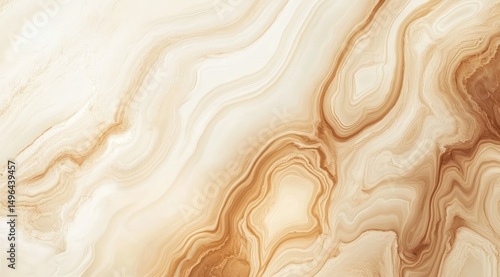Abstract swirling beige and white marble-like texture with fluid, organic shapes and light brown coloration, creating a luxurious and elegant design