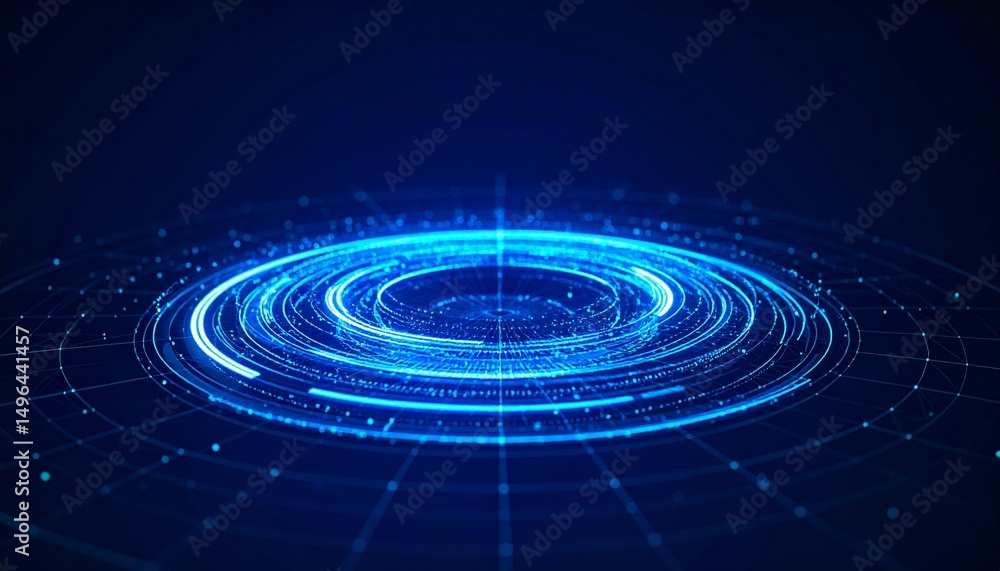 Fototapeta premium Futuristic technology, a luminous and intricate blue digital portal in a dark environment. A visual representation of innovation and advanced technology