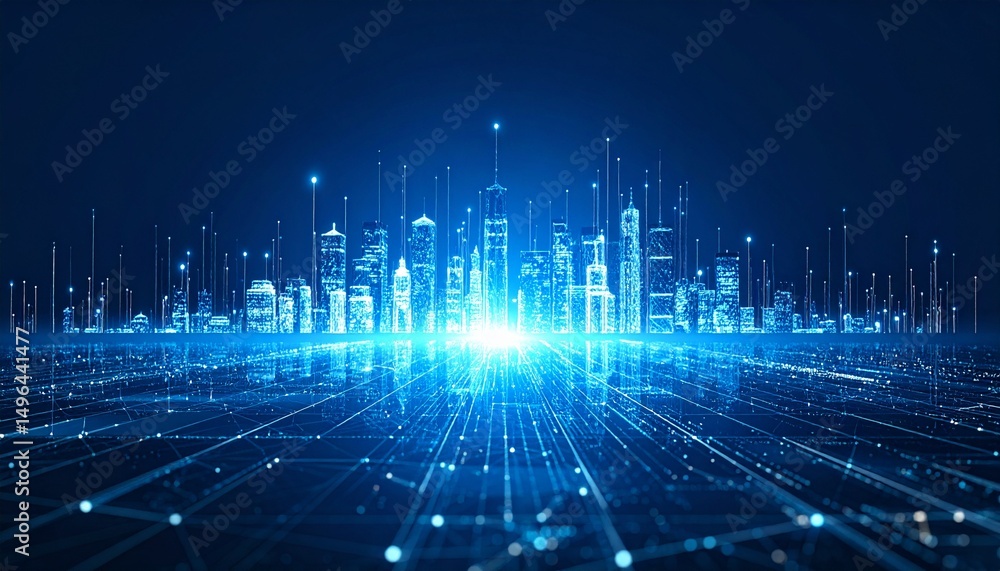 Digital futuristic city with bright lights and lines, it evokes the concept of technology and innovation Digital futuristic city with bright lights and lines, it evokes the concept of technology and innovation