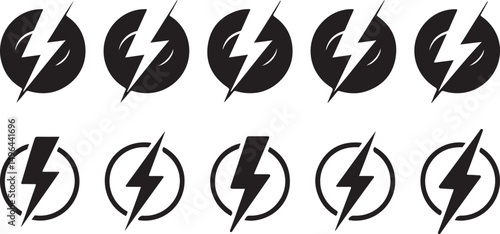 Electricity Bolt Circle Vector Icon Set 2