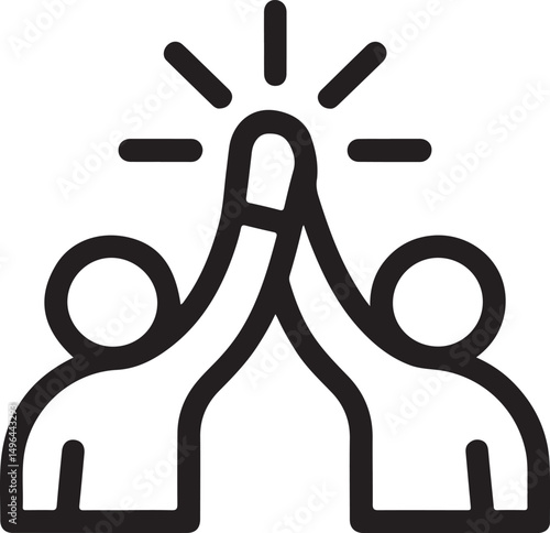 High Five Success Celebration Outline Vector Icon
