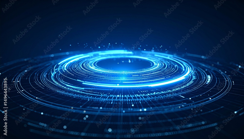 Fototapeta premium Abstract digital technology background with a glowing blue circle. A digital concept of the future