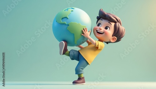 little boy with globe