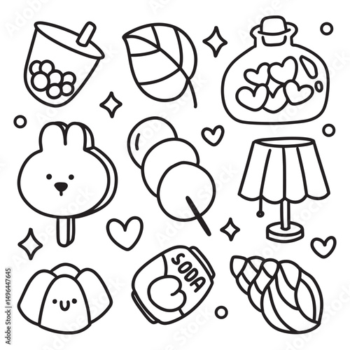 Cute Hand Drawn Doodles Elements for Coloring Page
