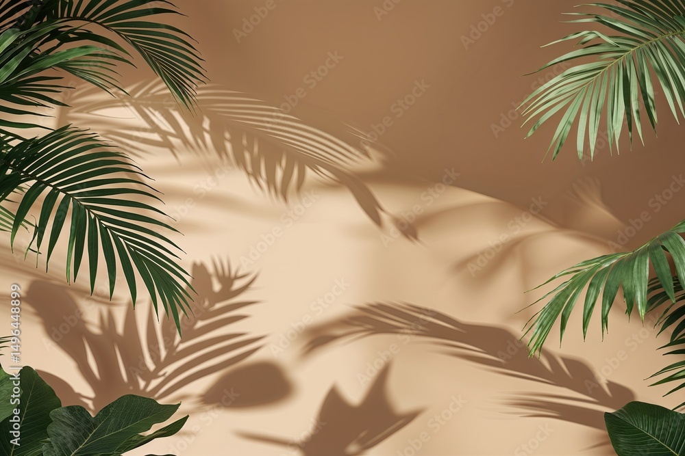 Warm Beige Tropical Leaf Shadow Background for Minimalist Design Display Warm Beige Tropical Leaf Shadow Background for Minimalist Design Display