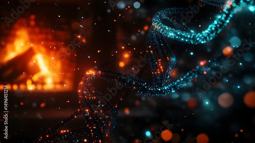 Abstract representation of dna against a fire background.