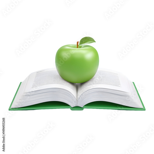 Green Apple on Open Book   Education  Knowledge  Learning Concept