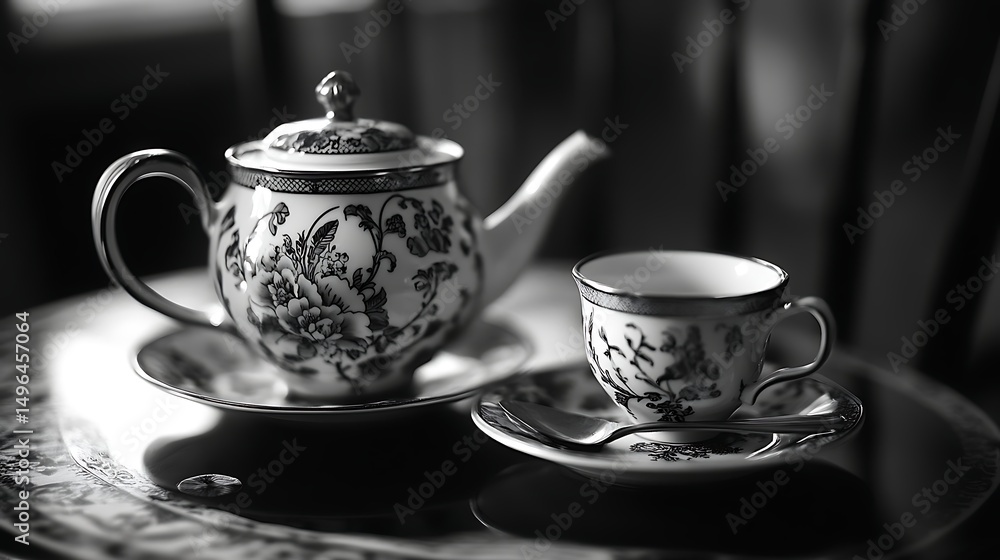 Fototapeta premium Elegant tea set in monochrome.
