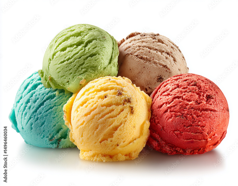 Fototapeta premium Five Scoops of Assorted Flavors Delicious Ice Cream