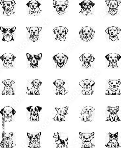  Dog icon sheet design that can be used as a symbol of a pet, animal, living creature, or other editing tool.