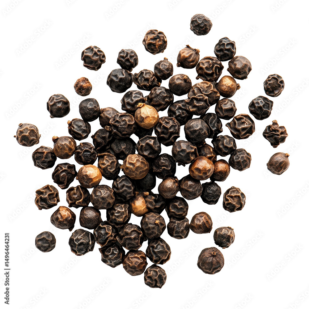 Whole black peppercorns isolated on a Transparent background for culinary use and spice identification, peppercorn isolated on PNG background Whole black peppercorns isolated on a Transparent background for culinary use and spice identification, peppercorn isolated on PNG background