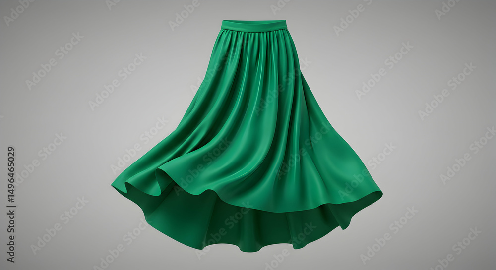 Flowing Green Skirt on Gray Background Studio Shot Flowing Green Skirt on Gray Background Studio Shot