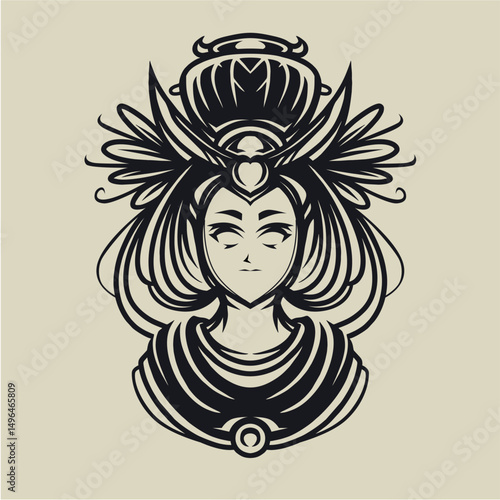 Cute geisha detail line art vector illustration template
