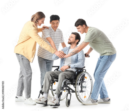 Happy friends with young ma...