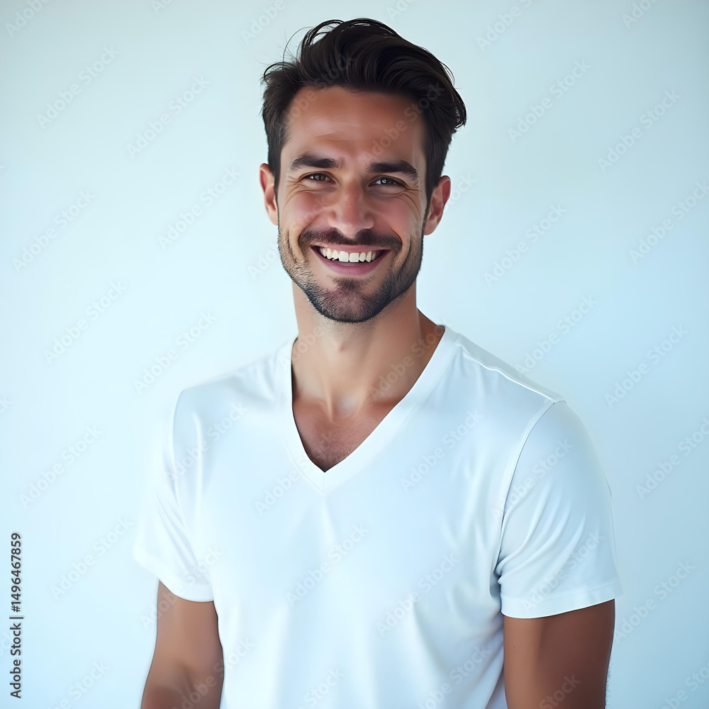 Sport Model Posing in Dry Fit V-Neck Tee Under Cool Blue Lighting Sport Model Posing in Dry Fit V-Neck Tee Under Cool Blue Lighting
