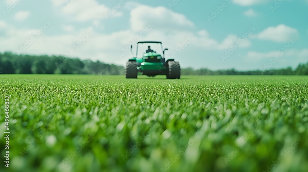 Lawn mower on a golf course field Lawn mower on a golf course field