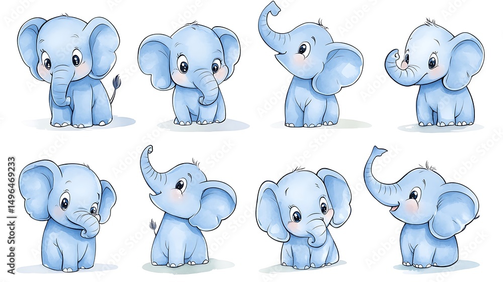 Fototapeta premium 可愛いゾウのイラストセット