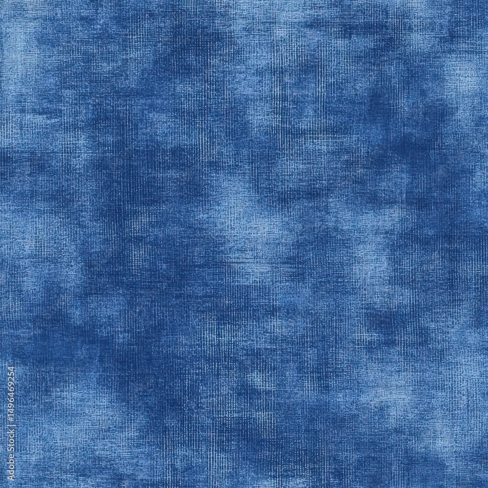 Abstract blue fabric texture with mottled, uneven dye distribution, showing variations in shade and subtle brushstrokes Abstract blue fabric texture with mottled, uneven dye distribution, showing variations in shade and subtle brushstrokes