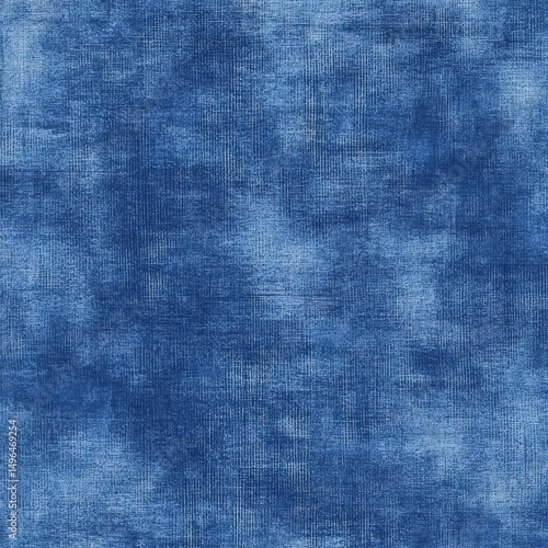 Abstract blue fabric texture with mottled, uneven dye distribution, showing variations in shade and subtle brushstrokes
