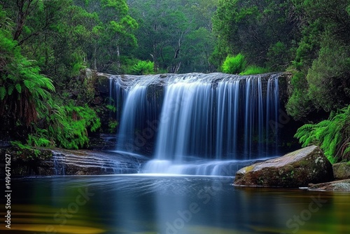 Majestic waterfall cascading through the lush forest of Tasmania, Australia, Beautiful waterfall in forest of Tasmania Australia Philosopher falls cascade