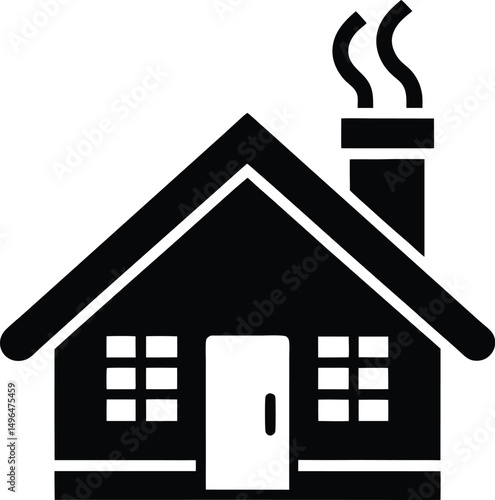 winter cabin chimney smoke icon vector illustration