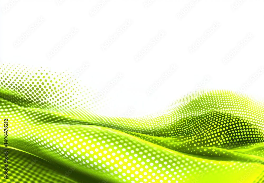 Obraz premium Vibrant green waves with dotted pattern create dynamic and energetic background, perfect for various design projects. abstract shapes evoke sense of movement and creativity