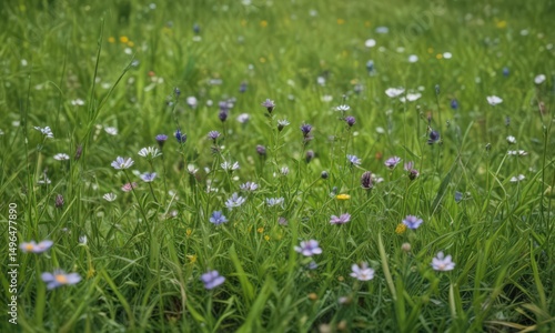 Close-up of June wildflowers amidst lush green grass, grass, vibrant