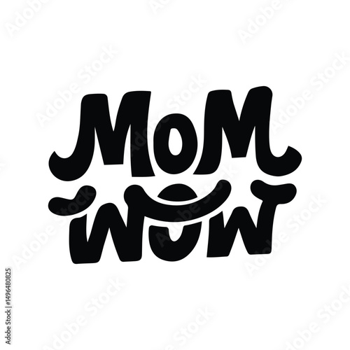 Stylish curly typography of “Mom” and “Wow”, decorative and fun, suitable for prints, stickers, and playful graphic projects.