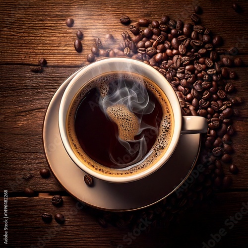 a cup of a coffee with smoke coming out vintage style