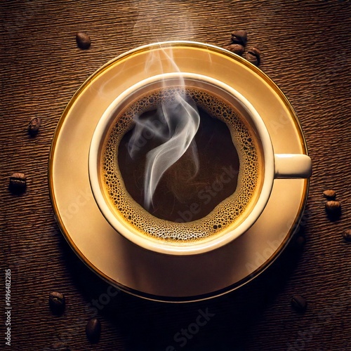a cup of a coffee with smoke coming out vintage style