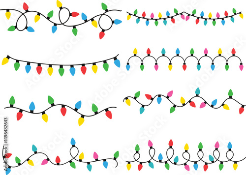 Colorful Christmas Light String Borders – Holiday Clipart Set