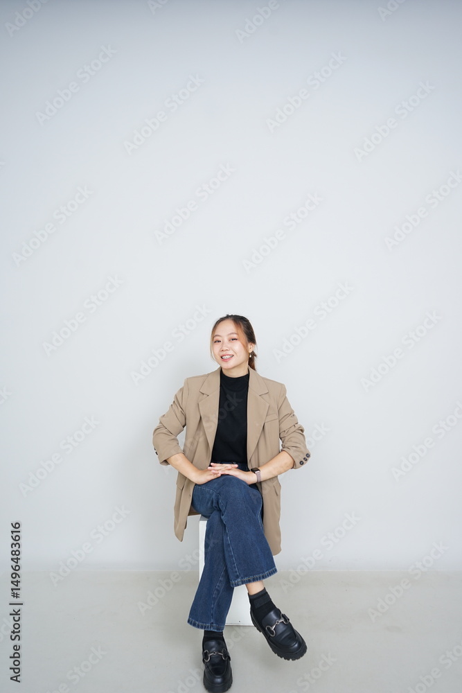 asian model doing photoshoot on white bakcground asian model doing photoshoot on white bakcground