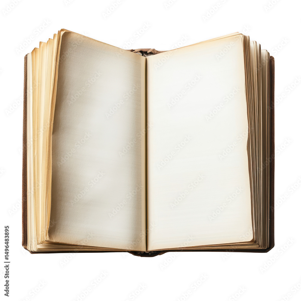 Naklejka premium Open antique book with blank pages isolated on transparent background