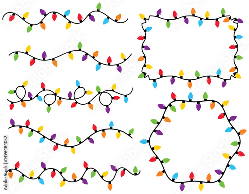 Christmas Light Borders SVG – Colorful Holiday String Lights Clipart Set
