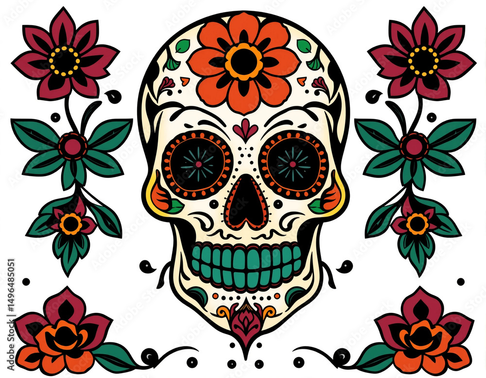 Fototapeta premium Vintage Mexican Sugar Skull – Día de los Muertos Iconic Art