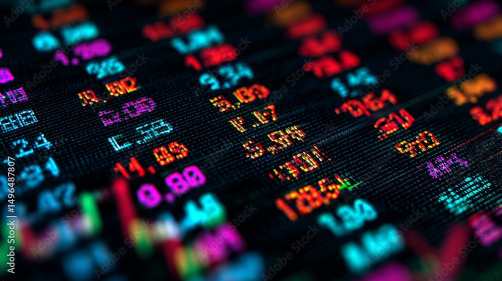 Analyzing stock market trends financial data digital display dark environment close-up view investment insights Analyzing stock market trends financial data digital display dark environment close-up view investment insights