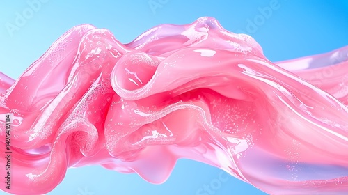 Pink Liquid Flowing Against a Blue Background