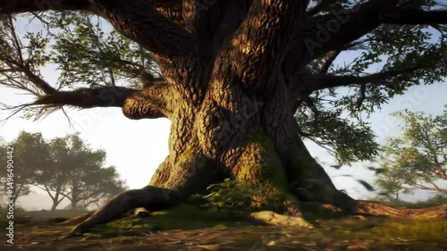 Majestic Ancient Oak Tree at Golden Hour Nature's Timeless Beauty