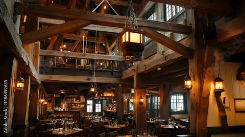 Maritime dockside restaurant with wooden beams and lanterns