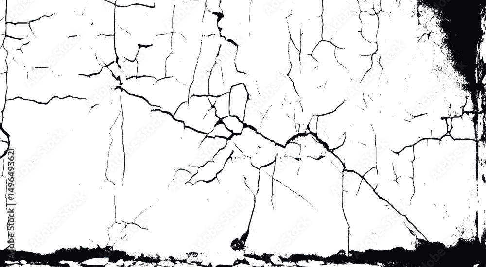 Fototapeta premium Black and white grunge crack wall texture.