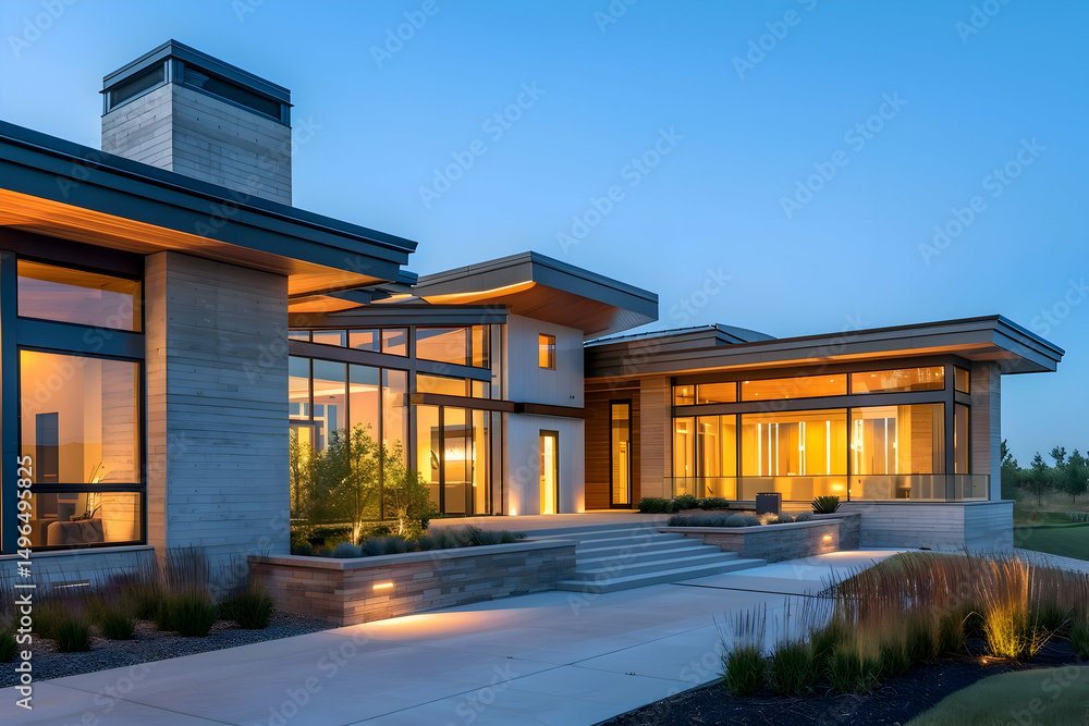 Fototapeta premium Modern house exterior, minimalist architectural design