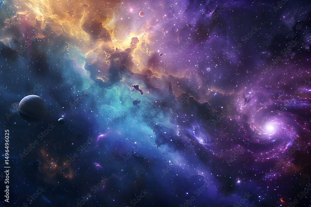 Fototapeta premium space background filled with countless twinkling stars, glowing nebulae, and distant galaxies