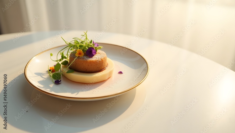 Elegant Appetizer Pan-Seared Scallop with Creamy Potato Puree and Microgreens Elegant Appetizer Pan-Seared Scallop with Creamy Potato Puree and Microgreens