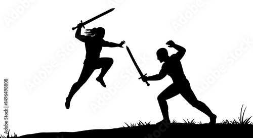 Photography Silhouette of Two Warriors Duel with Swords